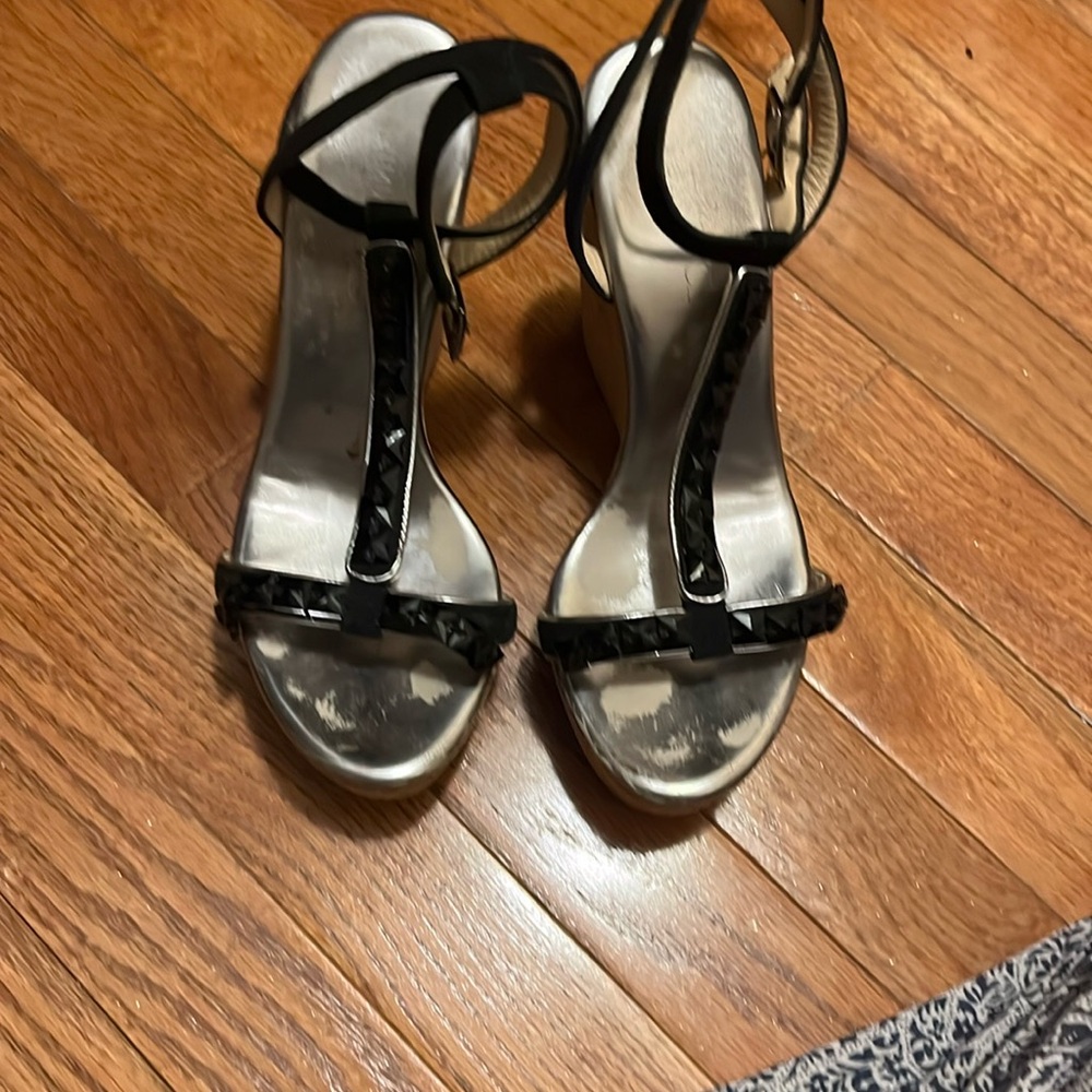 Jimmy Choo Black and Silver Heels with Ankle Straps